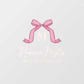 Lovely Striped Pink Bow Monogram name In Script ウィンドウサイン (シート)