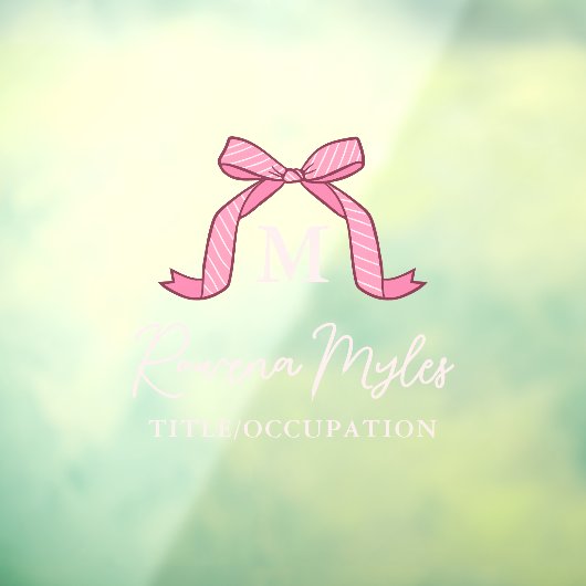 Lovely Striped Pink Bow Monogram name In Script ウィンドウサイン (シート3)