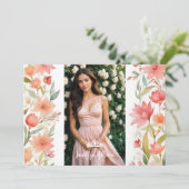 Lovely Sweet Floral Garland Spanish Photo Mis XV 招待状 (スタンド正面)