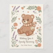 Lovely Teddy Bear with Bandage Get Well Soon ポストカード (正面)