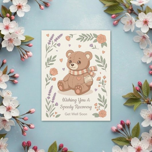 Lovely Teddy Bear with Bandage Get Well Soon ポストカード