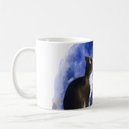 Lovely Tuxedo Cat & Full Moon Mug コーヒーマグカップ