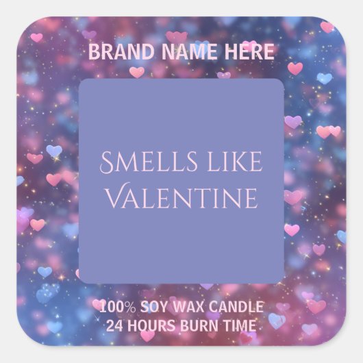Lovely Valentine Candle Label Editable Design スクエアシール (正面)