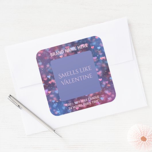 Lovely Valentine Candle Label Editable Design スクエアシール (封筒)