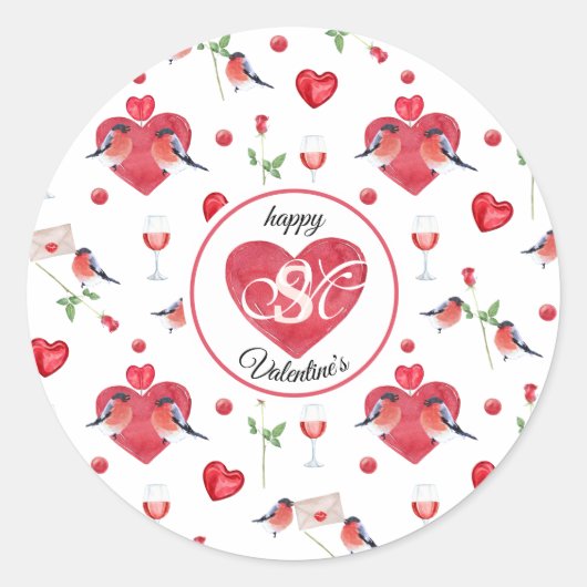 Lovely Valentine's Day Pattern | Monogrammed ラウンドシール (正面)