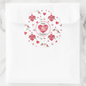 Lovely Valentine's Day Pattern | Monogrammed ラウンドシール (バッグ)