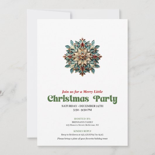 Lovely Victorian Christmas snowflake party invite 招待状 (正面)