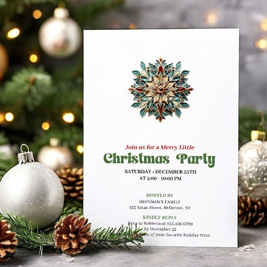 Lovely Victorian Christmas snowflake party invite 招待状