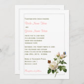  lovely vintage 白いバラと蝶のウェディング 招待状 (正面/裏面)