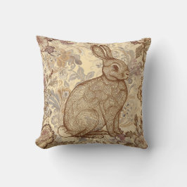 Lovely Vintage Rabbit, A Rabbit Amidst the Blooms クッション