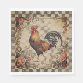 Lovely Vintage Rooster and Flowers Pattern スタンダードランチョンナプキン