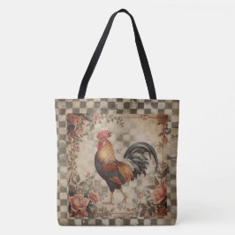 Lovely Vintage Rooster and Flowers Pattern トートバッグ