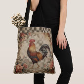 Lovely Vintage Rooster and Flowers Pattern トートバッグ (クローズアップ)