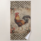 Lovely Vintage Rooster and Flowers Pattern  ビーチタオル (正面)