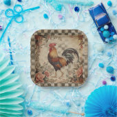 Lovely Vintage Rooster and Flowers Pattern ペーパープレート (パーティー)