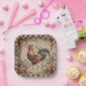 Lovely Vintage Rooster and Flowers Pattern ペーパープレート (パーティー)