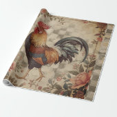 Lovely Vintage Rooster and Flowers Pattern  ラッピングペーパー (アンロールド)