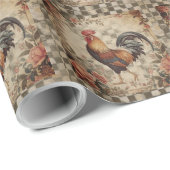 Lovely Vintage Rooster and Flowers Pattern ラッピングペーパー (ロールコーナー)