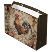 Lovely Vintage Rooster and Flowers Pattern  ラージペーパーバッグ (裏面アングル)