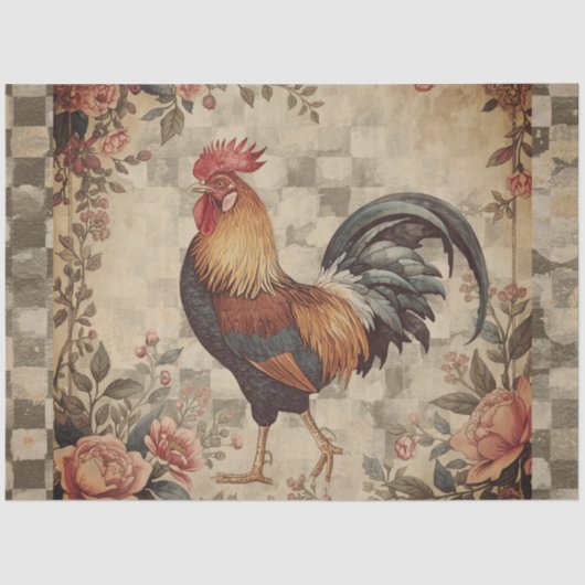 Lovely Vintage Rooster and Flowers Pattern  薄葉紙 (正面)