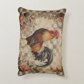 Lovely Vintage Rooster ,Flowers Pattern, Checke アクセントクッション (裏面(縦))