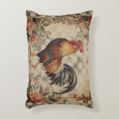 Lovely Vintage Rooster ,Flowers Pattern, Checke アクセントクッション (正面(垂直))