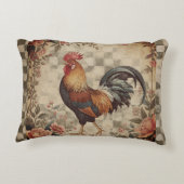 Lovely Vintage Rooster ,Flowers Pattern, Checke アクセントクッション (裏面)