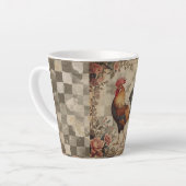 Lovely Vintage Rooster ,Flowers Pattern, Checke カフェラテマグ (左アングル)