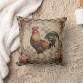 Lovely Vintage Rooster ,Flowers Pattern, Checke クッション (ブランケット)