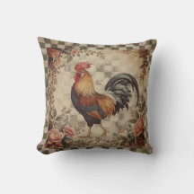 Lovely Vintage Rooster ,Flowers Pattern, Checke