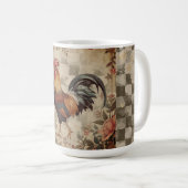 Lovely Vintage Rooster ,Flowers Pattern, Checke コーヒーマグカップ (正面右)