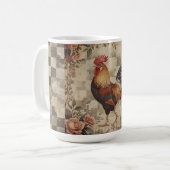 Lovely Vintage Rooster ,Flowers Pattern, Checke コーヒーマグカップ (正面左)
