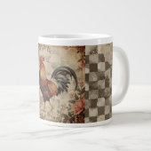 Lovely Vintage Rooster ,Flowers Pattern, Checke ジャンボコーヒーマグカップ (正面右)
