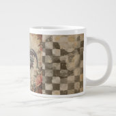 Lovely Vintage Rooster ,Flowers Pattern, Checke ジャンボコーヒーマグカップ (右)