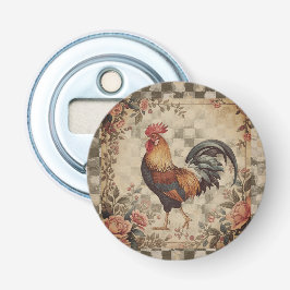 Lovely Vintage Rooster ,Flowers Pattern, Checke 栓抜き