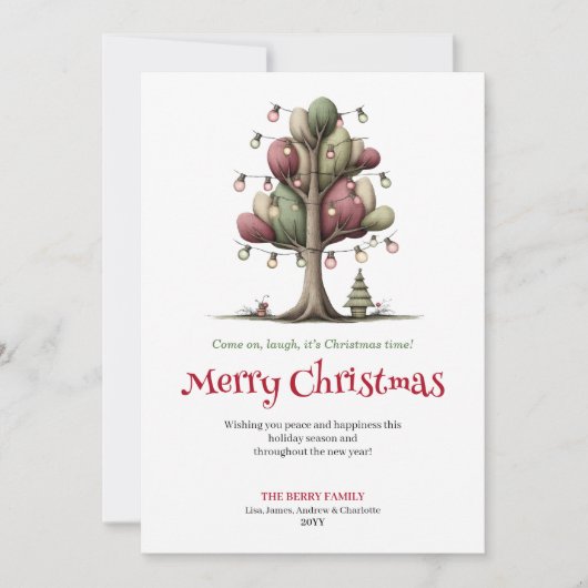 Lovely Whimsical Christmas Tree Hand Drawn Card シーズンカード (正面)
