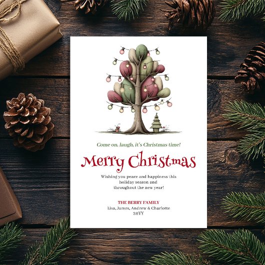 Lovely Whimsical Christmas Tree Hand Drawn Card シーズンカード