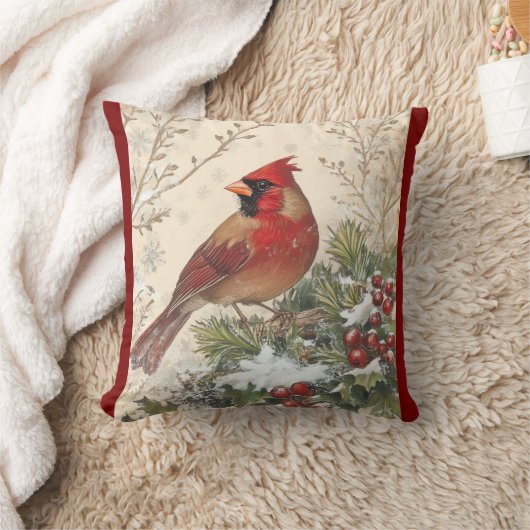 Lovely Winter Cardinal Throw Pillow クッション (ブランケット)