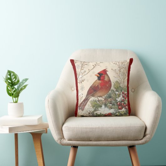 Lovely Winter Cardinal Throw Pillow クッション (椅子)