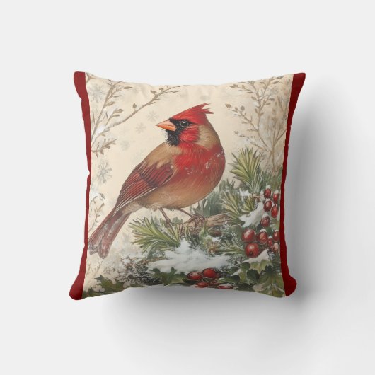 Lovely Winter Cardinal Throw Pillow クッション (裏面)