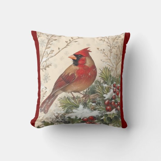 Lovely Winter Cardinal Throw Pillow クッション (正面)