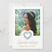 Lovely XVs Floral Blue & Gold Heart Shape Wreath  招待状 (正面)