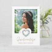 Lovely XVs Floral Blue & Gold Heart Shape Wreath  招待状 (スタンド正面)