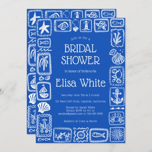 LoveNotes from Sea モダンカスタムブライダルシャワー 招待状 (正面/裏面)