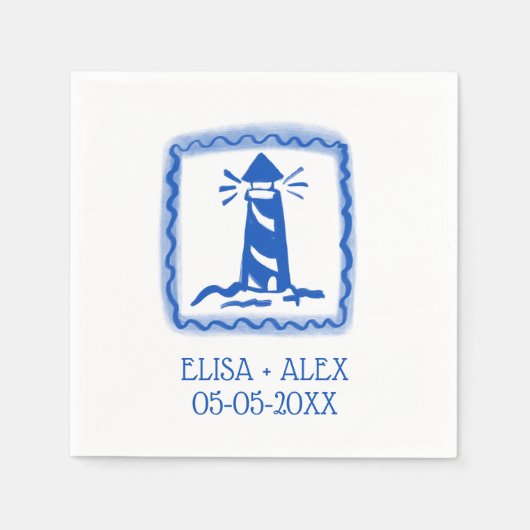 LoveNotes from Sea Light houseカスタムウェディング スタンダードカクテルナプキン (正面)