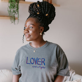 Lover and a fighter in blue and pink tシャツ