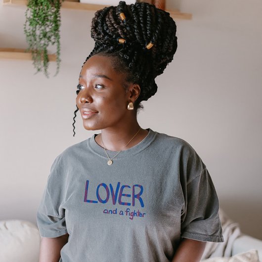 Lover and a fighter in blue and pink tシャツ