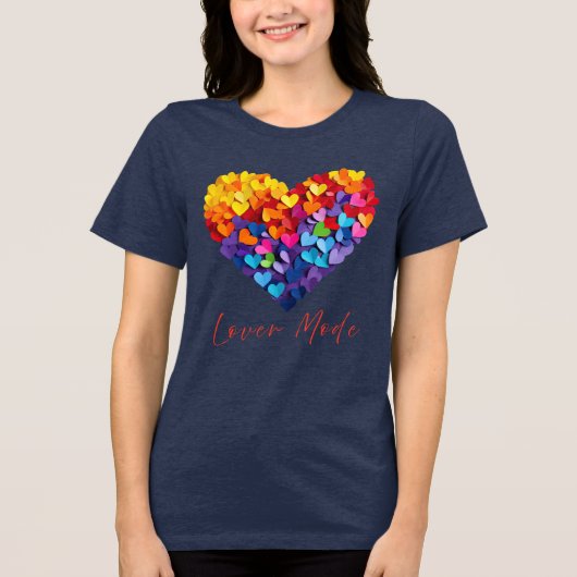 Lover Mode Typography Colorful Petals Heart トライブレンドＴシャツ (正面)