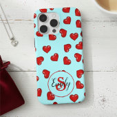 lovers赤いハートパターンonブルーカスタムモノグラム Case-Mate iPhoneケース