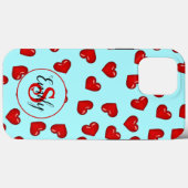 lovers赤いハートパターンonブルーカスタムモノグラム Case-Mate iPhoneケース (裏面 (横))